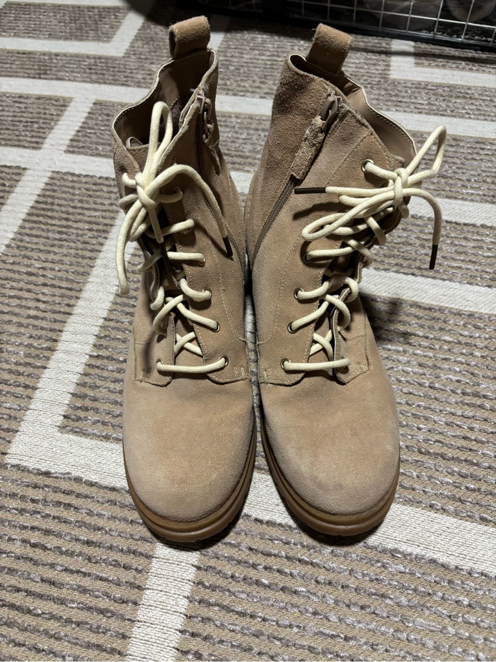 Cole Haan Beige Suede Lace-Up Combat Boots